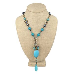 Cookie Lee Turquoise Treasure Necklace Teardrop Pendant & Beads Boho Western